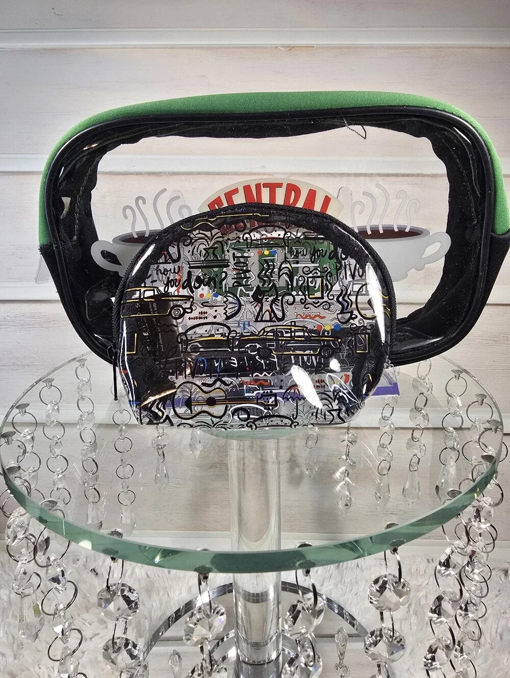 Clear Friend's Graphic Cosmetic Pouch - Green Trim and acoordinating bouns bag
